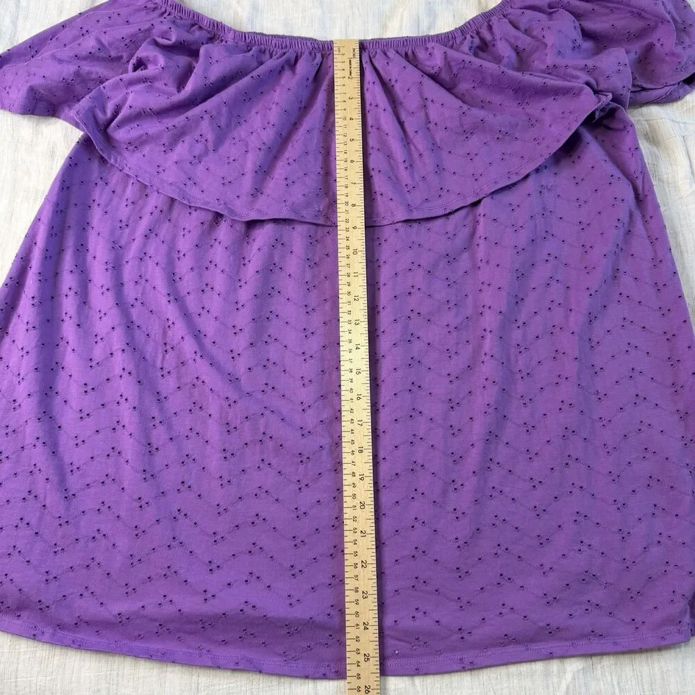 Woman Within Purple Eyelet Off the Shoulder Blouse Top Size 2X 26/28 Feminine
